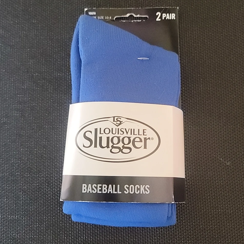 LOUISVILLE SLUGGER YOUTH BASEBALL SOCKS: 2 PAIR: BLUE: SIZE 10-4